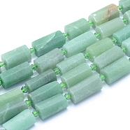 Frosted Natural Aventurine Beads Strands, Faceted, Column, 13~18x7~10.5mm, Hole: 1mm, about 19~21pcs/strand, 15.16 inch(38.5cm)(G-L552C-01)