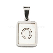 304 Stainless Steel Pave Natural White Shell Pendants, Rectangle with Letter Charms, Stainless Steel Color, Letter O, 17.5x12x1.5mm, Hole: 6x3mm(STAS-S130-03P-O)