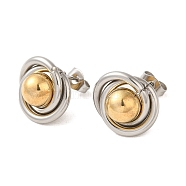 Ring & Round 304 Stainless Steel Stud Earrings for Women, Golden & Stainless Steel Color, 14x15.5mm(X-EJEW-U003-19)