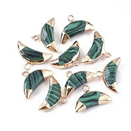 Electroplate Synthetic Malachite Charms, with Iron Findings, Faceted, Moon, Golden, 12~13x18~19x5mm, Hole: 1.8mm(G-S344-48G)