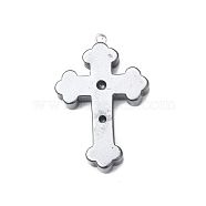 Synthetic Non-magnetic Hematite Pendant Rhinestone Settings, Cross, Fit For 1mm and 2mm Rhinestone, 37.5x24x4.5mm, Hole: 1.8mm(G-F740-09)