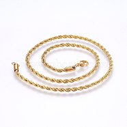 304 Stainless Steel Rope Chain Necklaces, with Lobster Claw Clasps, Real 18K Gold Plated, 19.7 inch(50cm), 3mm(X-NJEW-F226-03G-04)