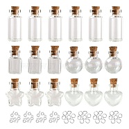 10Pcs Round Glass Bottle, with Cork Plug, Jump Rings and Iron Screw Eye Pin, for DIY Wishing Bottle, Clear, 2x2.45cm, Hole: 5.5mm, Capacity: 2.5ml(0.08fl. oz), 5 style, 2pcs/style(CON-FS0001-01)