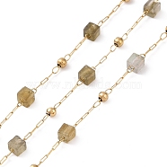 Natural Labradorite Square Beaded Chains, with Golden 304 Stainless Steel Findings, Unwelded, 2~3x2~2.5x2~2.5mm(AJEW-J035-02G-05)