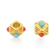 Alloy Enamel Beads, Matte Style, Hexagon, Matte Gold Color, 7.5x7.5x6mm, Hole: 3mm(FIND-G035-33MG)