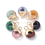 Natural & Synthetic Mixed Gemstone Flat Round/Donut Charms, with Rack Plating Golden Tone Brass Loops, Mixed Dyed and Undyed, 14x10x5mm, Hole: 2.5mm(G-XCP0001-06)