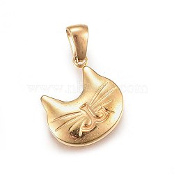 304 Stainless Steel Kitten Pendants, Cat Head Shape Shape, Golden, 16x15x2.5mm, Hole: 6x3mm(STAS-P209-29G)