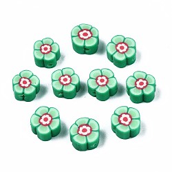 Handmade Polymer Clay Beads, Flower, Medium Sea Green, 7.5~9x7.5~10x4~5mm, Hole: 1.6mm(CLAY-N011-035)