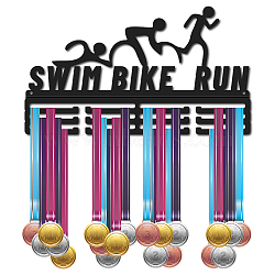 Iron Medal Holder, Medals Display Hanger Rack, 3 Line Medal Holder Frame, with Screws, Rectangle with Word Swim Bike Run, Sports Themed Pattern, 227x400mm(AJEW-WH0356-010)