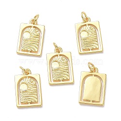 10Pcs Brass Pendants, with Jump Rings, Long-Lasting Plated, Rectangle with Sun & Moon, Real 18K Gold Plated, 18x11x2mm, Jump Ring: 5x1mm, 3mm Inner Diameter(KK-SZ0004-52)