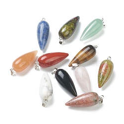 Natural & Synthetic Gemstone Pointed Pendants, with Platinum Brass Findings, Bullet, 32~33x12mm, Hole: 2.5x6mm(G-F705-01P)