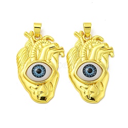 Real 18K Gold Plated Brass Pendants, Acrylic Evil Eye Charms, Heart, 38x23.5x7mm, Hole: 6x4mm(KK-L209-001G-02)