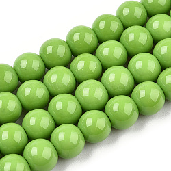 Opaque Solid Color Glass Beads Strands, Round, Lime Green, 8~8.5mm, Hole: 1.5mm, about 51~53pcs/strand, 14.96 inch~15.55 inch(38~39.7cm)(X-GLAA-T032-P8mm-06)