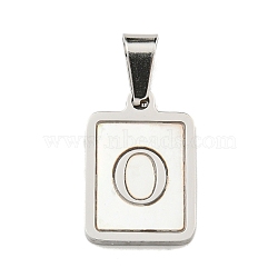 304 Stainless Steel Pave Natural White Shell Pendants, Rectangle with Letter Charms, Stainless Steel Color, Letter O, 17.5x12x1.5mm, Hole: 6x3mm(STAS-S130-03P-O)