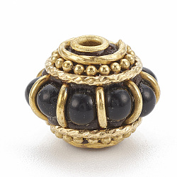Handmade Indonesia Beads, with Golden Tone Brass Findings, Lantern, Black, 11x14x13mm, Hole: 1.5mm(X-IPDL-S053-90A)