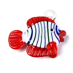 Handmade Lampwork Pendants, Tropical Fish, Red, 41~45x48~50x15~16mm, Hole: 4~5x5~6mm(LAMP-N024-34C-02)