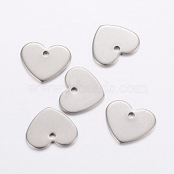 304 Stainless Steel Stamping Blank Tag Pendants, Heart Charms, Stainless Steel Color, 11x13x1mm, Hole: 1mm(STAS-P198-53)