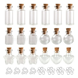 10Pcs Round Glass Bottle, with Cork Plug, Jump Rings and Iron Screw Eye Pin, for DIY Wishing Bottle, Clear, 2x2.45cm, Hole: 5.5mm, Capacity: 2.5ml(0.08fl. oz), 5 style, 2pcs/style(CON-FS0001-01)