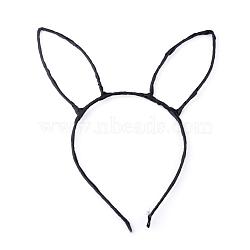 Hair Accessories Bunny Iron Hair Band Findings, with Polyester Ribbon, Rabbit Ear Shape, Black, 108mm(OHAR-S191-01)