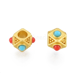 Alloy Enamel Beads, Matte Style, Hexagon, Matte Gold Color, 7.5x7.5x6mm, Hole: 3mm(FIND-G035-33MG)