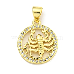 Brass Micro Pave Cubic Zirconia Pendants, Real 18K Gold Plated, Scorpio, 17.8x15x2.8mm, Hole: 4x3.5mm(KK-K354-03G-05)