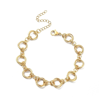 304 Stainless Steel Rings Link Chain Bracelet, Golden, 7-3/8 inch(18.8cm)