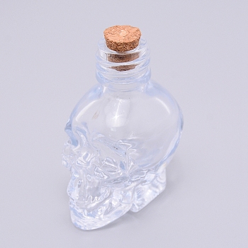 Glass Bottle, with Cork Plug, Skull, Clear, 3.4x4.65x6.15cm