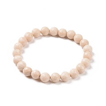 Natural Fossil Bead Stretch Bracelets, Faceted, Round, 2-1/8 inch~2-3/8 inch(5.5~6cm), Bead: 8mm
