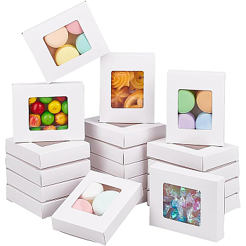 Rectangle Foldable Creative Cardboard Box, Gift Box, with Window, White, 10x8x2.05cm