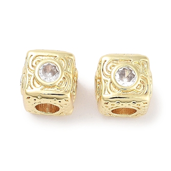 Brass Micro Pave Cubic Zirconia Beads, Cube, Real 18K Gold Plated, Clear, 7.5x7.5x7.5mm, Hole: 3mm