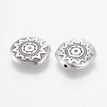 Tibetan Style Alloy Beads, Flat Round, Antique Silver, 18x4mm, Hole: 1mm