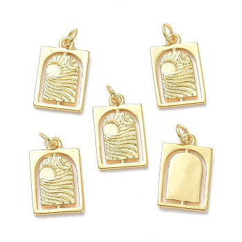 10Pcs Brass Pendants, with Jump Rings, Long-Lasting Plated, Rectangle with Sun & Moon, Real 18K Gold Plated, 18x11x2mm, Jump Ring: 5x1mm, 3mm Inner Diameter
