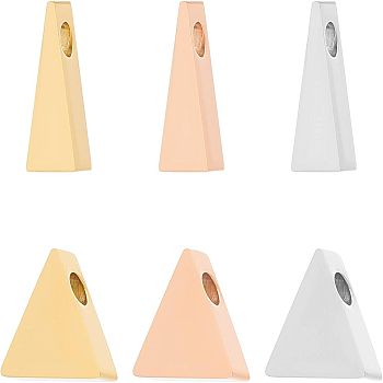 Unicraftale 6Pcs 6 Style 201 Stainless Steel Charms, for Simple Necklaces Making, Stamping Blank Tag, Laser Cut, Triangle, Mixed Color, 7.5~10x4~8.5x3mm, Hole: 1.6~1.8mm, 1pc/style