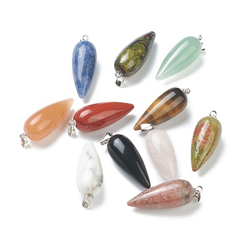 Natural & Synthetic Gemstone Pointed Pendants, with Platinum Brass Findings, Bullet, 32~33x12mm, Hole: 2.5x6mm
