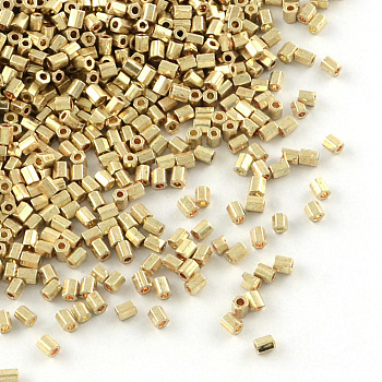 Grade A Glass Seed Beads, Hexagon(Two Cut), Metallic Colours, Golden Plated, 2x2mm, Hole: 0.5mm, about 42452pcs/pound