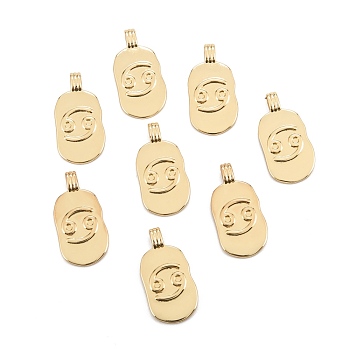 Brass Pendants, Long-Lasting Plated, Oval with Constellation, Real 18K Gold Plated, Cancer, 24x12.5x2mm, Hole: 3.5x1.5mm