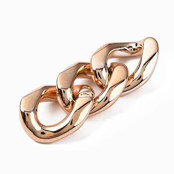 UV Plating Acrylic Linking Rings, Quick Link Connectors, for Curb Chains Jewelry Making, Twist Oval, Rose Gold, 27x22x10mm, Inner Diameter: 15x10mm