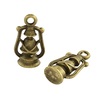 Tibetan Style Alloy Lantern/Oil Lamp Pendants, Cadmium Free & Nickel Free & Lead Free, Antique Bronze, 20x10.5x6mm, Hole: 2mm