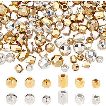 120Pcs 12 Styles Brass Spacer Beads, Long-Lasting Plated, Faceted Round & Column, Mixed Color, 2.5~4.5x2.2~4mm, Hole:, 1~1.6mm, 10pcs/style