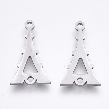 201 Stainless Steel Links connectors, Laser Cut Links, Eiffel Tower, Stainless Steel Color, 17.5x10x1mm, Hole: 1.5mm