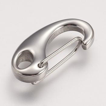 304 Stainless Steel Push Gate Snap Keychain Clasp Findings, Stainless Steel Color, 26x11.5x6mm, Hole: 4.5x6.5mm
