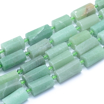 Frosted Natural Aventurine Beads Strands, Faceted, Column, 13~18x7~10.5mm, Hole: 1mm, about 19~21pcs/strand, 15.16 inch(38.5cm)