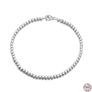 Rhodium Plated 925 Sterling Silver Ball Chain Bracelets, with S925 Stamp, Real Platinum Plated, 6-1/2 inch(16.5cm)