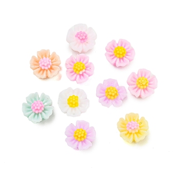 Opaque Resin Decoden Cabochons, Flower, Mixed Color, 6x3.5mm