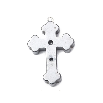 Synthetic Non-magnetic Hematite Pendant Rhinestone Settings, Cross, Fit For 1mm and 2mm Rhinestone, 37.5x24x4.5mm, Hole: 1.8mm