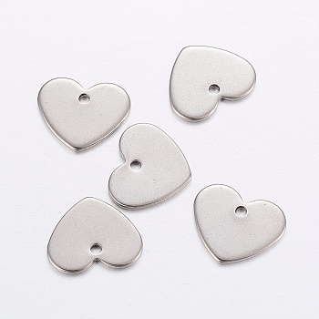 304 Stainless Steel Stamping Blank Tag Pendants, Heart Charms, Stainless Steel Color, 11x13x1mm, Hole: 1mm