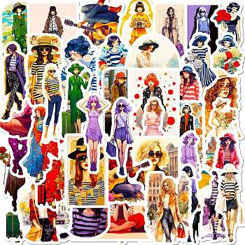 50Pcs Cartoon Lovely Girl Vinyl Stickers, Waterproof Decals for DIY Scrapbooking, Art Craft, Mixed Color, 53~62x17~53x0.2mm