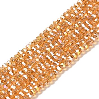 Transparent Glass Beads, 32 Facets, AB Color Plated, Round, Sandy Brown, 3.5x3mm, Hole: 1mm, about 168~169pcs/strand, 19.09''(48.5cm)