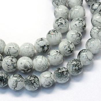 Baking Painted Glass Round Bead Strands, Snow, 6.5mm, Hole: 1.5mm, about 135~140pcs/strand, 31.8 inch