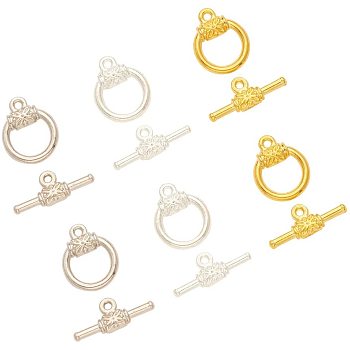 Alloy Toggle Clasps, Ring, Mixed Color, toggle: 18x14.5x4mm, hole: 1.5mm, bars: 22x9x3.5mm, hole: 1.5mm.